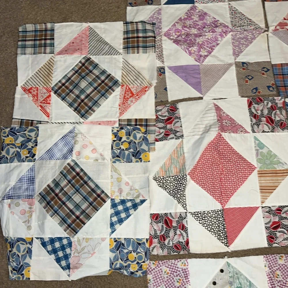 Lot 8 Vintage handmade quilt blocks 14.5” x 15”